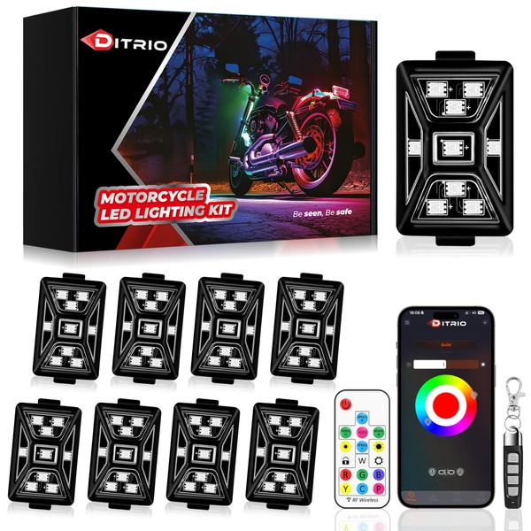 8PCS 5 Sides Full Angle RGB Motorcycle LED Underglow Kit