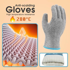 Sonicefit Heat Resistant Oven Gloves, Cut-Resistant Grill Gloves with Cotton Liners, Cooking Gloves Oven Mitt BBQ Gloves for BBQ,Grilling,Cooking Prep,Baking,Smoker Fireplace,Food Handling (2 Pair)