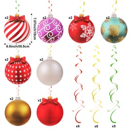 Heliltd 36pcs Christmas Foil Swirl Hanging Decorations Tree Snowflake Ball Christmas Hanging Swirl Decorations for Christmas Xmas Holiday Party Supplies