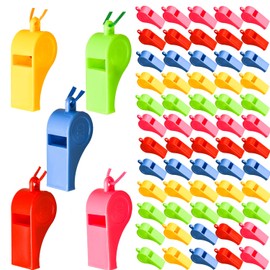 Lezevn 120 Pieces Neon Whistles with Lanyards Plastic Multicolor Whistles Sports and Kids Party Bag Fillers (120)