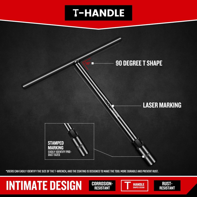 Upenjok T-Handle Wrench Socket 8mm, 6-Point T Wrench Set Metric