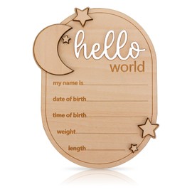Gosknor Wooden Baby Announcement Sign, Baby Announcement Plaque Newborn Baby Name Board Hello World Baby Sign Birth Announcement Sign for Photo Props Baby Shower