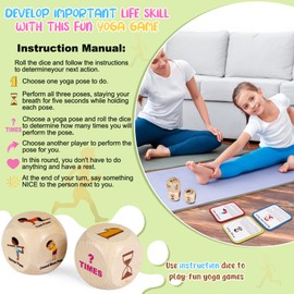 Fofeadm Kids Yoga Dice, Yoga Wooden Dice Set with Yoga Cards and Wooden Gift Boxes, Fun Exercise Dice for Kids Solo or Group Classes Workout Equipment, Learn Yoga with a Game