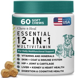 12-in-1 Multivitamin for Dogs - 60 Puppy and Senior Dog Vitamin and Supplement Soft Chews for Hip and Joint - Advanced Formula with Glucosamine, Omega 3,6,9, Vitamins, Probiotics, and More