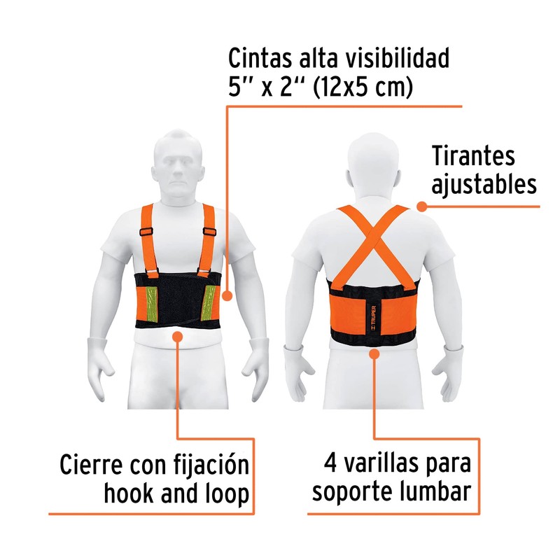 Truper FAJA-MN, Faja lumbar de alta visibilidad c/reflejantes, naranja, M
