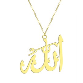 JczR.Y Islamic Muslim Pendant Allah Necklace Stainless Steel Big Allah Necklace for Women Men Gold Plated Religion Jewelry(gold)
