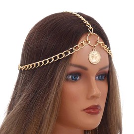 Yalice Gold Head Chain Coin Headpieces Punk Chunky Headband Chains Layered Festival Dance Costume Hair Chain Accesseories for Women