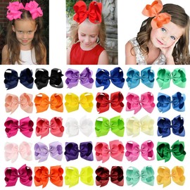 OMEIU Store 8pcs Women Kids Snap Bow Hair Clip Set Ribbon School Uniform Bows Metal Barrette (8PCS Navy)