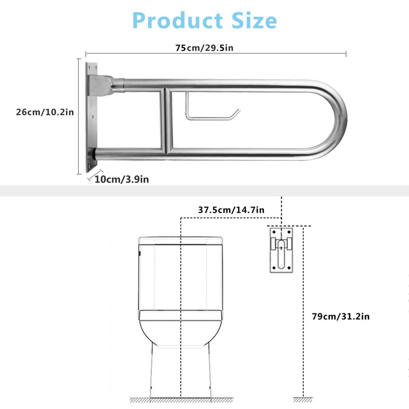 Toilet Grab Bar Stainless Steel Handicap Rails Grab Bars Bathroom