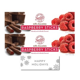Sweet's Candy Milk Chocolate Raspberry Stick (2) and Happy Holidays Card (1) Bundle