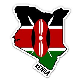 Squiddy Kenya Map with Flag - Vinyl Sticker for Car, Laptop, Notebook - 5"