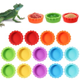Reusable Small Reptile Food Dish, Crested Gecko Food and Water Feeding Cups, Easy Clean Silicone Small Capacity Worm Bowl, Gecko Tank Accessories (14 Pack, 7 Colors)