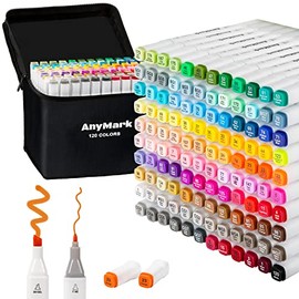 AnyMark 120 Colors Alcohol Markers Set, Professional Coloring Markers with Carry Bag for Adults Kids Artist, Chisel & Fine Dual Tips for Drawing