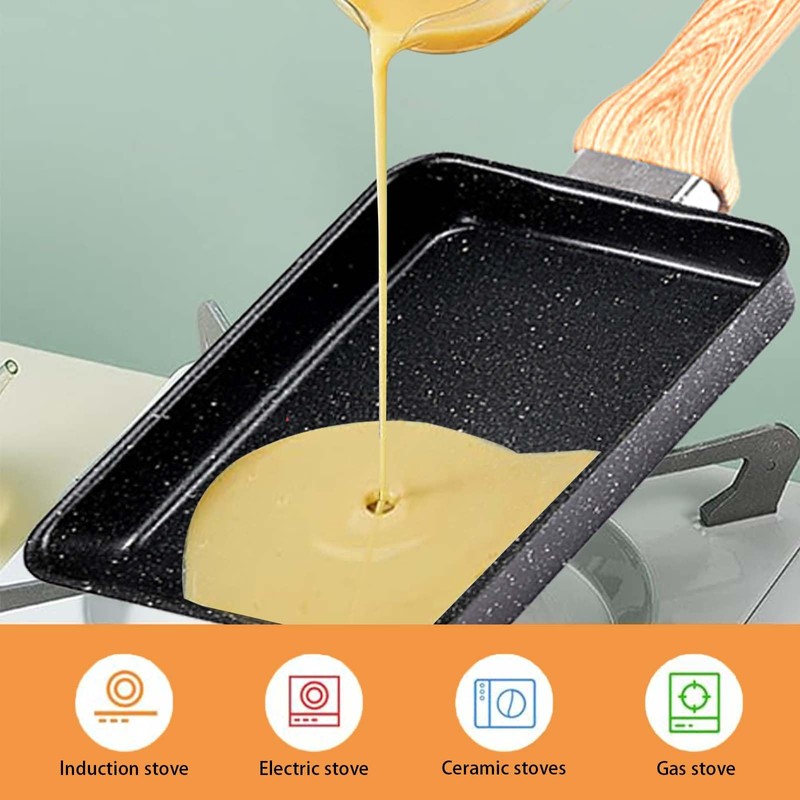 Yuragim Tamagoyaki Non-Stick Omlette Pan, Rectangular Japanese Pan with Removable