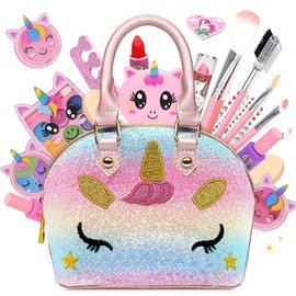 Kids Makeup Set for Girls - Washable Non-Toxic Unicorn Makeup Kit for Kids with Glitter Handbag, Dress Up Games Makeup Sets, Christmas Birthday Gift for 4 5 6 7 8 9 10 Year Old Girls