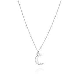 Tooliks - Sterling Silver Moon Necklace for Women - Crescent Pendnat on a Minimal Satellite Chain - Length 16" + 2" Extender (sterling silver)