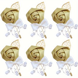 Soarlor 6pcs Elegant Wedding Bride and Groom Flower Corsage for Business, Parties and Holidays, Ideal Choice for Gifts （Golden）