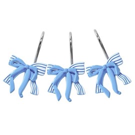 12 ganchos decorativos para cortina de ducha con lazo bonito para cortinas de ducha para niños, ganchos de metal a prueba de óxido, bohemio, turquesa, azul, decoración de baño