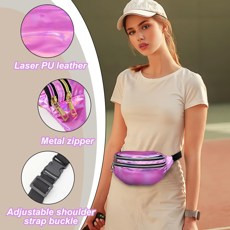 AfitLulu Holographic Bum Bag Fashion Waist Packs with 3 Zipper