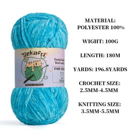 Fuzzy Chenille Yarn for Crocheting, Fluffy Amigurumi Crochet Yarn for DIY Craft/Hat/Shoes, (100g/197yds) Soft Velve Baby Blanket Yarn（Blue）