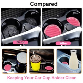 2PCS Bling Car Cup Coaster, 2.75 Inch Auto Car Cup Holder Insert Coasters Silicone Anti-Slip Crystal Rhinestone Drink Car Cup Mat, Universal Vehicle Interior Accessories for Women Girls (Pink)