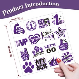 Qpout 160 Pcs Glitter Team Spirit Temporary Tattoos School Team Cheer Face Stickers Cheerleading Party Supplies and Sports Games Decoration(PURPLE)