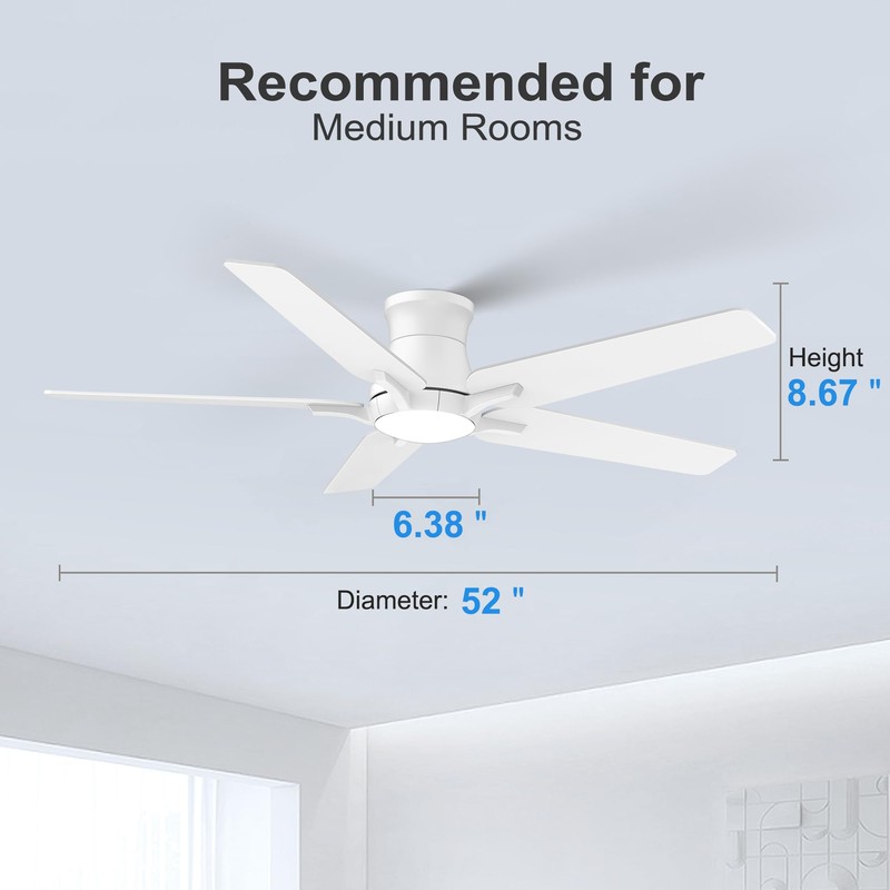 POCHFAN 52 Inch White Ceiling Fans With Lights and Remote,