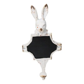 Ebros Gift Rustic Farmhouse Antiqued White Pewter Whimsical Bunny Rabbit Decor Wall Coat Hook Organizer Sculpture with Chalkboard 6.5" Tall Animal Fairy Tale Nursery Rhymes Figurine (2)