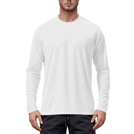Tansozer Men's UV Protection Long Sleeve T-Shirts UPF 50+ Outdoor Shirts Sun Protection Tops Rash Guard, White
