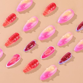 24 Pcs Ombre Press on Nails Short Almond Nail Tips,YEFIUO Acrylic Nail Kit Fake Nails Press ons Glue on Nails Full Cover Artificial Reusable False Nails 3D Water Drop Texture Nail Art Design for Women