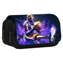 2024 European Cup Player Flap Pencil Case,Basketball Star Multi-Functional Stationery Case Kids Football Design Zipped Pencil Case, Rectangular,Large Capacity Pencil Case for Basketball Player