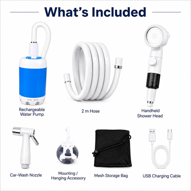 Portable Rechargeable Outdoor Shower for Camping - 4000mAh Handheld Pump