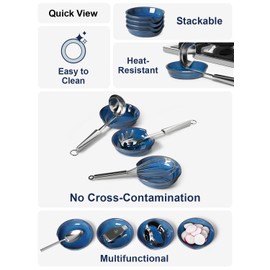 LE TAUCI Ceramic Spoon Rest for kitchen, 4.8 Inches Spoon Holder for Stove Top, Coffee Spoon Rest, Spoon Cradle, Kitchen Basics, Kitchen Accessories For Utensils, Set of 4, Ceylon blue