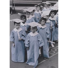 Sellers Publishing RSVP Group of Kids Wearing Blue Grad Gowns and White Caps Graduation Card for Family Member