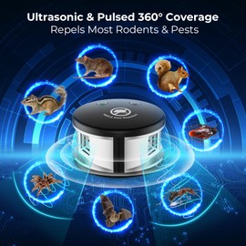 X-PEST Ultrasonic Rodent Repeller Indoor, 360° Squirrel Repellent Mice Deterrent, 3 Mode Switch with Pressure Wave, Plug in Multiple Pest Deterrent Control, Black