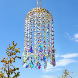 Crystal Chandelier Wind Chimes Suncatcher Pendant, Aurora Light Catcher for Window Indoor Outdoor Ornament, Gift for Mothers Day Christmas Day
