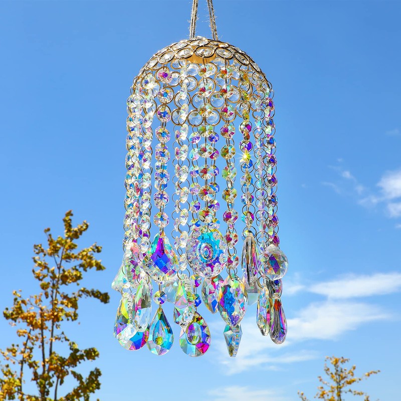 Crystal Chandelier Wind Chimes Suncatcher Pendant, Aurora Light Catcher for