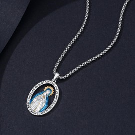 MEIDERBO Virgin Mary Necklace 925 Sterling Silver Our Lady of Guadalupe Medal Pendant Mother Mary Religious Amulet Jewelry Christian Gifts for Men Women