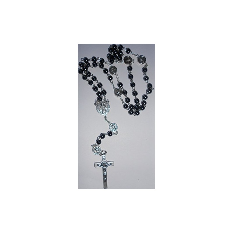 Saint Benedict Hematite Beads Rosary