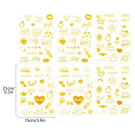 JGA Tattoo Frauen Gold, 6 Blätter Junggesellenabschied Tattoos Team Braut Hochzeit Temporäre Tattoos JGA Accessoires für Junggesellenabschied Hochzeit Hen Party Zubehör