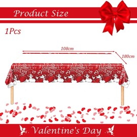YAAVAAW 108 * 180cm Valentine's Day TableCloths Party,Valentine's Day Table cloth Pink and Red Heart Rectangle Plastic Waterproof Table Cover for Valentine's Day Birthday Wedding Party Table Decor