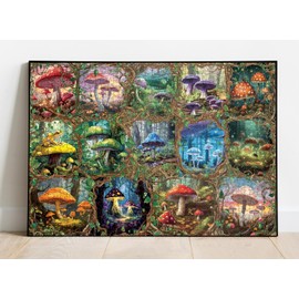 Colorful Mushroom Puzzle for Adult 1000 Piece, Mushroom Art Puzzle for Adults Painting, Fungi Jigsaw Puzzles 1000 Pieces for Adult