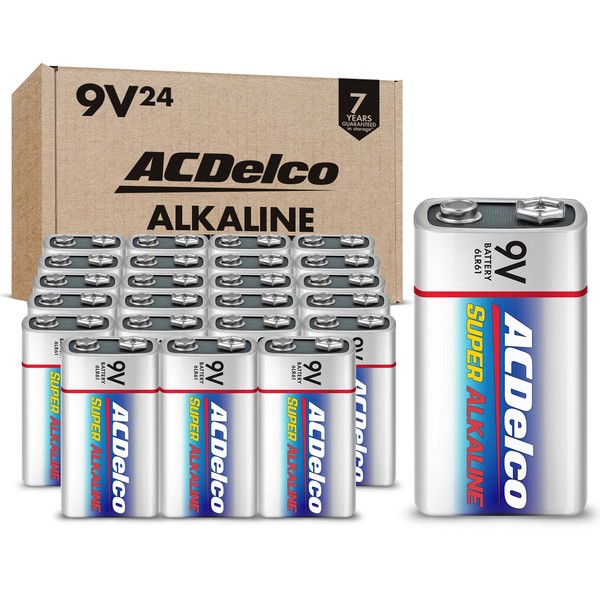 ACDelco 24-Count 9 Volt Batteries, Maximum Power Super Alkaline Battery, 7-Year Shelf Life, Reclosable Packaging