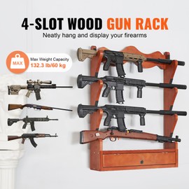 Happybuy Wood Gun Rack - A Secure and Spacious Firearm Storage Option! This Wall - Mount Gun Display Rack is Designed to Hold 4 Rifles or Shotguns
