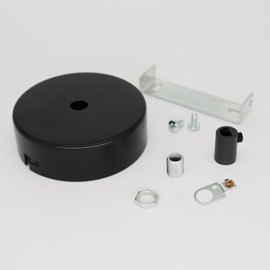 Junction Box Black Metal in Set with Accessories Diameter 80 x 25 mm Distribution Canopy Surface-Mounted Box with Strain Relief Ceiling Canopy for Pendant Lamps and Hanging Lights