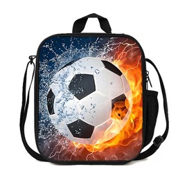 FORYNXHWIN Football Lunch Box Bag, Insulated Lunch Bag Boys Girls 3D Football Insulated Lunch Bag Kids Reusable Cooler Warm Lunch Box with Drink Bottle Holder for School Picnic Travel Hiking Camping