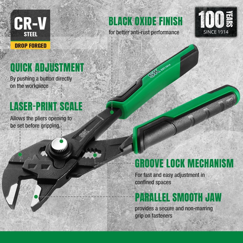 SK 7.5-inch Pliers Wrench, Premium CR-V Construction, Smooth Parallel Jaws
