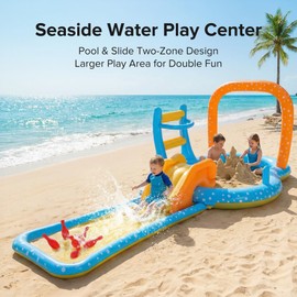 Inflatable Kiddie Pool with Dual Slides, Kids Splash Pool Play Center with Water Slide & Slip Slide, Outdoor Backyard Water Toy for Toddlers