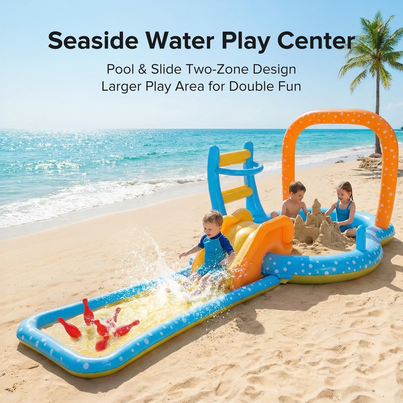 Inflatable Kiddie Pool with Dual Slides, Kids Splash Pool Play