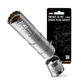 EWK 9/16" (14mm) Swivel Magnetic Spark Plug Socket, 3/8" Drive x 4" Total Length Thin Wall Spark Plugs Removal Tool, 12 Point, CR-V